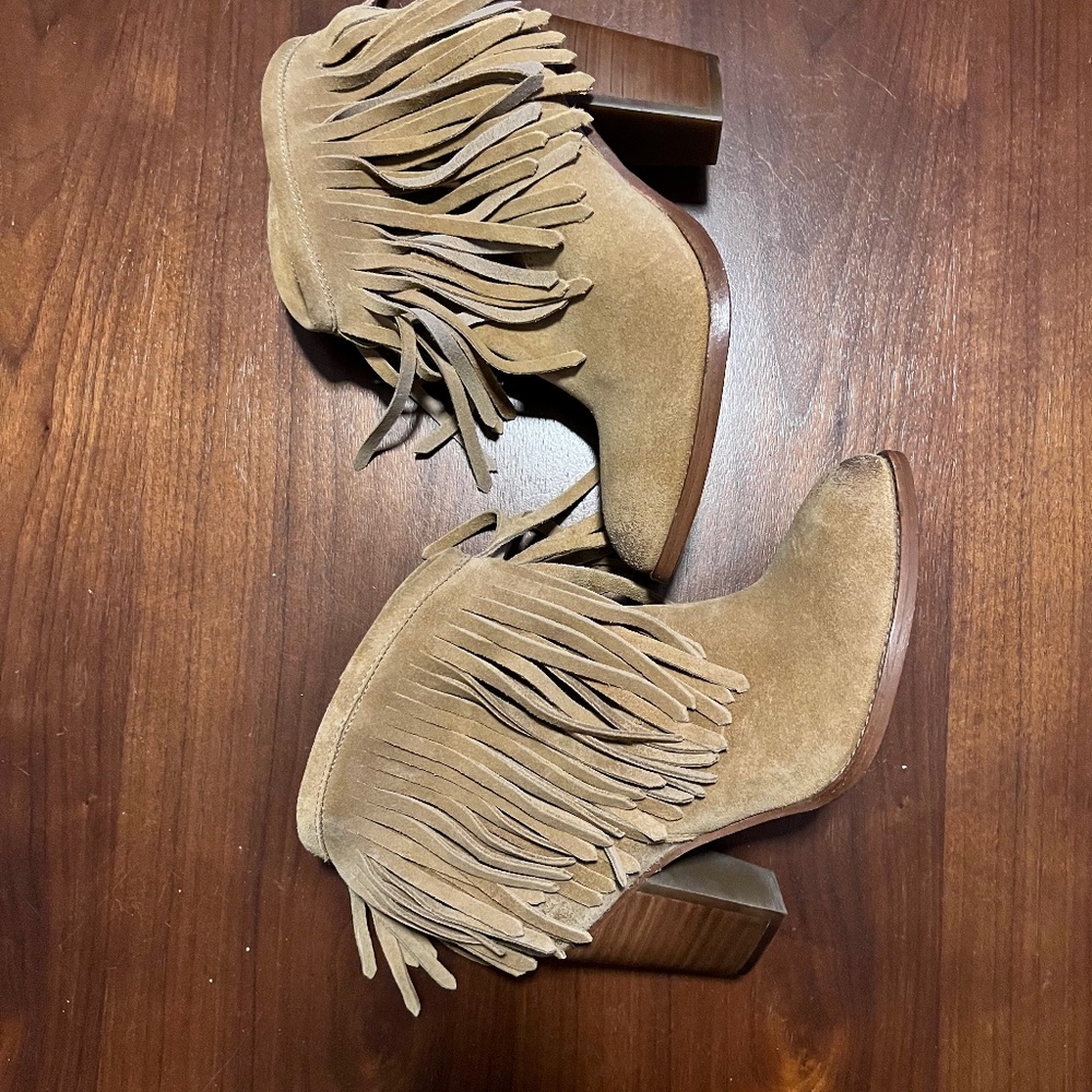 Frye Suede Fringe Trim Accent Western Boots